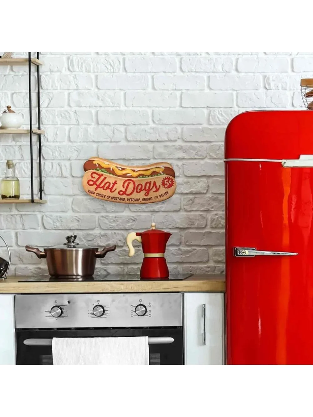 Vintage Hot Dogs Embossed Metal Sign | Retro Diner Decor for Kitchen & Man Cave